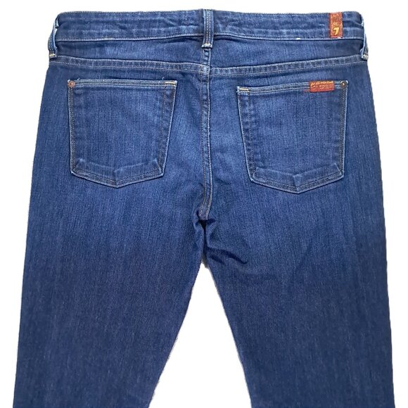 7 For All Mankind Jiselle Flare Jean Women 33x33, Tag 29 Dark Blue Distressed - Picture 3 of 13